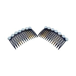 Elegant Metallic White Pearl-Embellished Hair Combs 2 pc Set